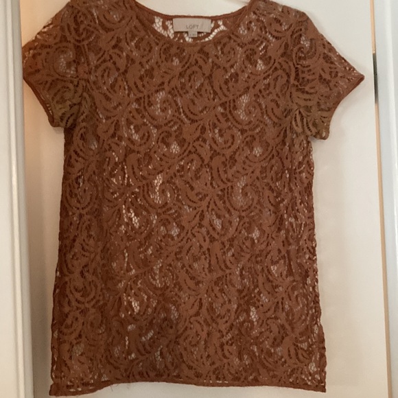 LOFT Short Sleeve Lace Top Size M - Picture 2 of 8